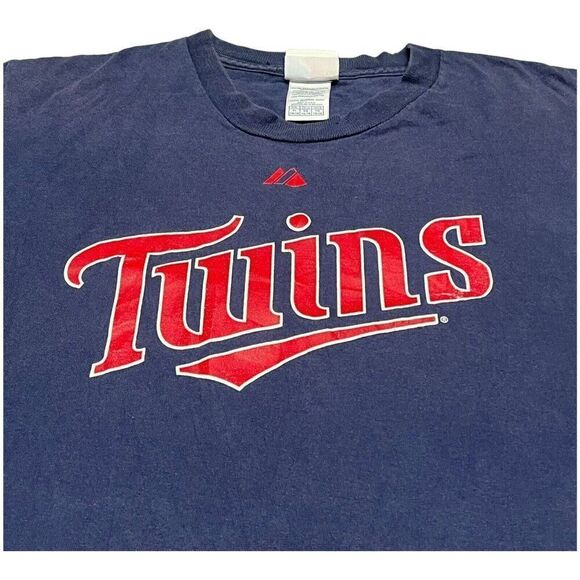 Minnesota Twins Shirt Mens XL Blue Short Sleeve Baseball MLB Majestic Mauer #7 - Picture 2 of 5